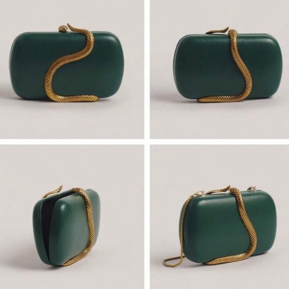 Elegant Green Clutch with Gold Snake Accent